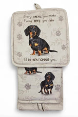 DOG & CAT 3 Piece Oven Mitt & Tea Towel Set By E&S Pets (CHOOSE BREED) - Novelty Socks And Slippers
