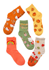 SANRIO HELLO KITTY Ladies 5 Pair Of AUTUMN THANKSGIVING Capri Socks ‘PUMPKIN SPICE & EVERYTHING NICE’