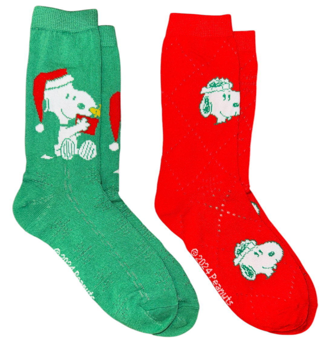PEANUTS Ladies Christmas 2 Pair Of Snoopy Socks BIOWORLD Brand - Novelty Socks And Slippers