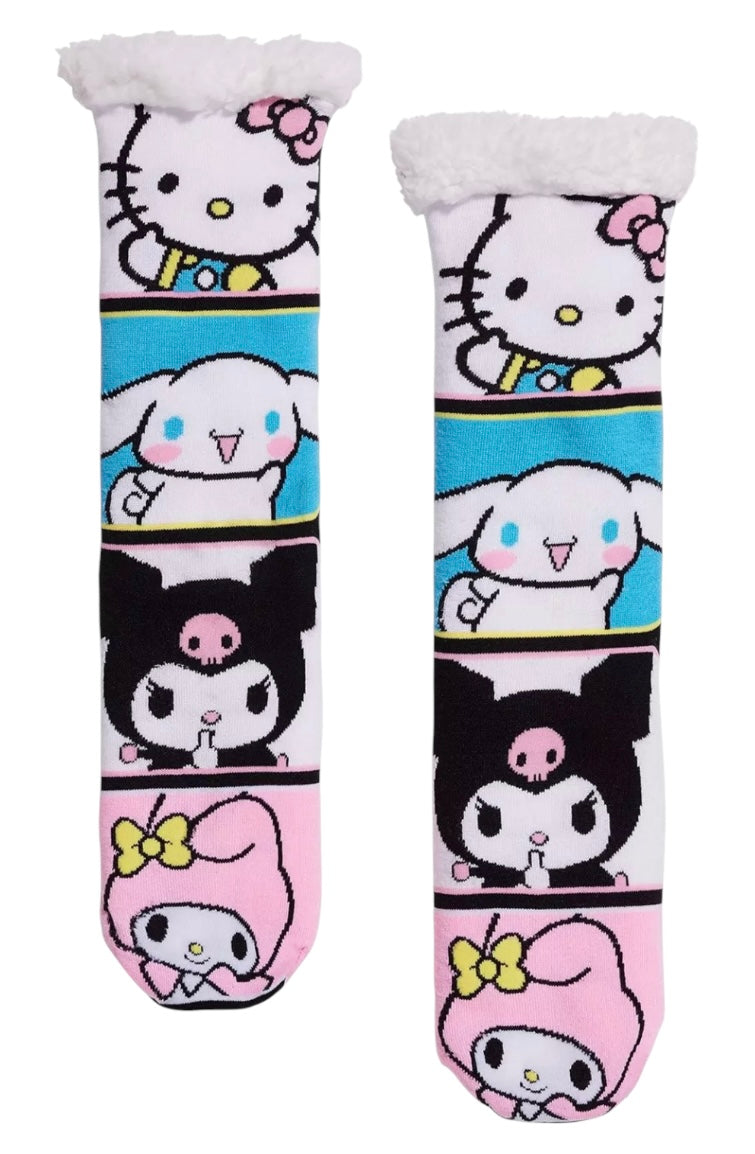 SANRIO HELLO KITTY Ladies Sherpa Lined Gripper Bottom Slipper Socks - Novelty Socks And Slippers