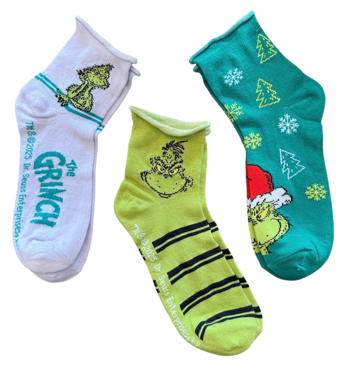 DR. SEUSS HOW THE GRINCH STOLE CHRISTMAS Ladies 3 Pair Of Socks BIOWORLD Brand - Novelty Socks And Slippers