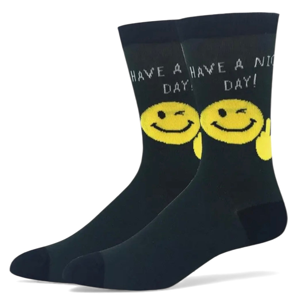 HAVE A NICE DAY Men’s Sassy Smiley Face Socks Sock Harbor Brand With Middle Finger(Choose Color) - Novelty Socks And Slippers