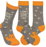 PRIMITIVES BY KATHY UNISEX CAT SOCKS ‘I CAN’T I HAVE A DATE WITH MY CAT’ - Novelty Socks And Slippers