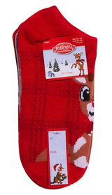 RUDOLPH THE RED NOSED REINDEER Ladies 5 Pair Of No Show Socks CLARICE & SAM THE SNOWMAN - Novelty Socks And Slippers