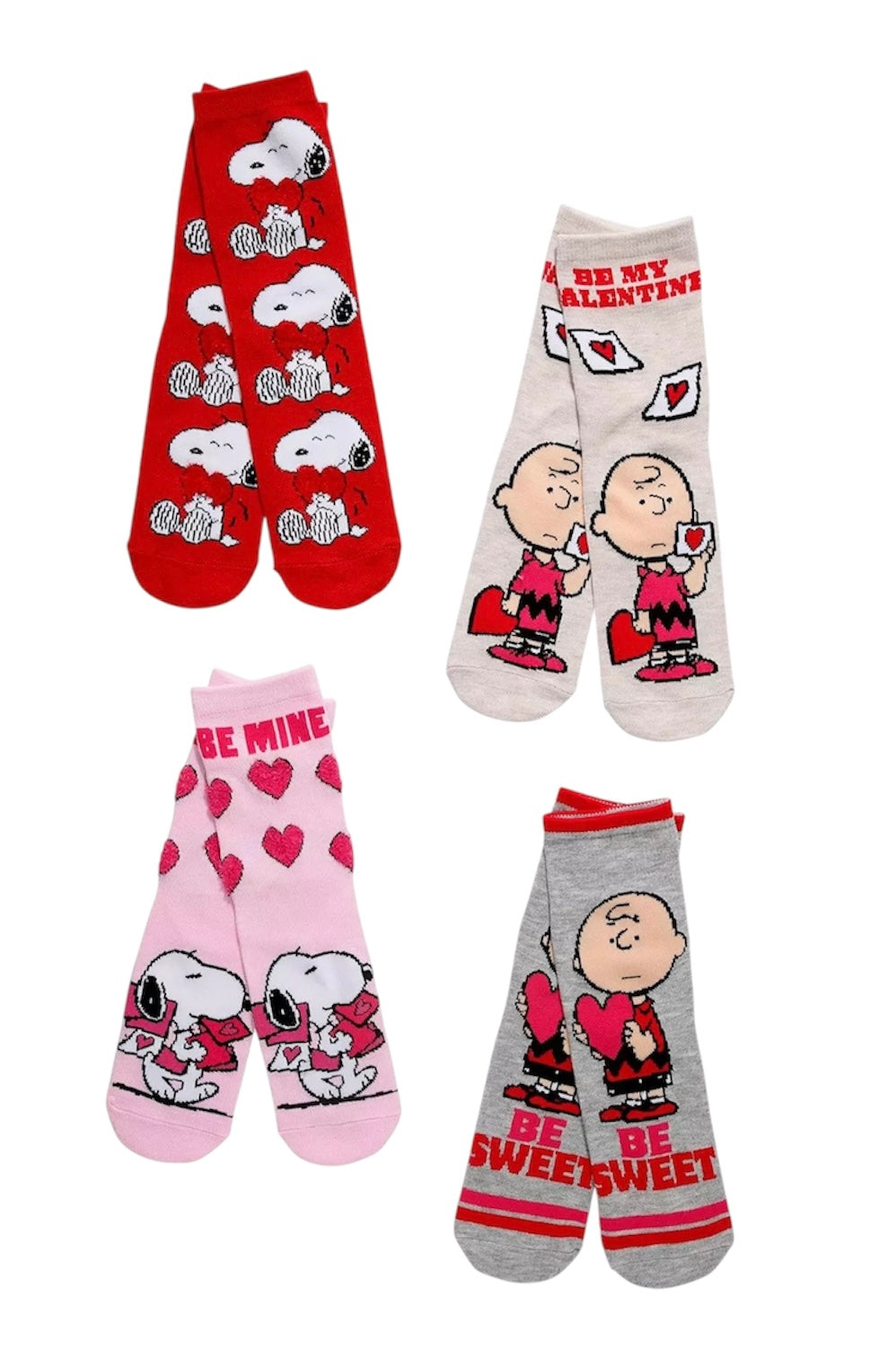PEANUTS Ladies 4 Pair Of Valentines Day Socks Charlie Brown ‘BE MY VALENTINE’ - Novelty Socks And Slippers