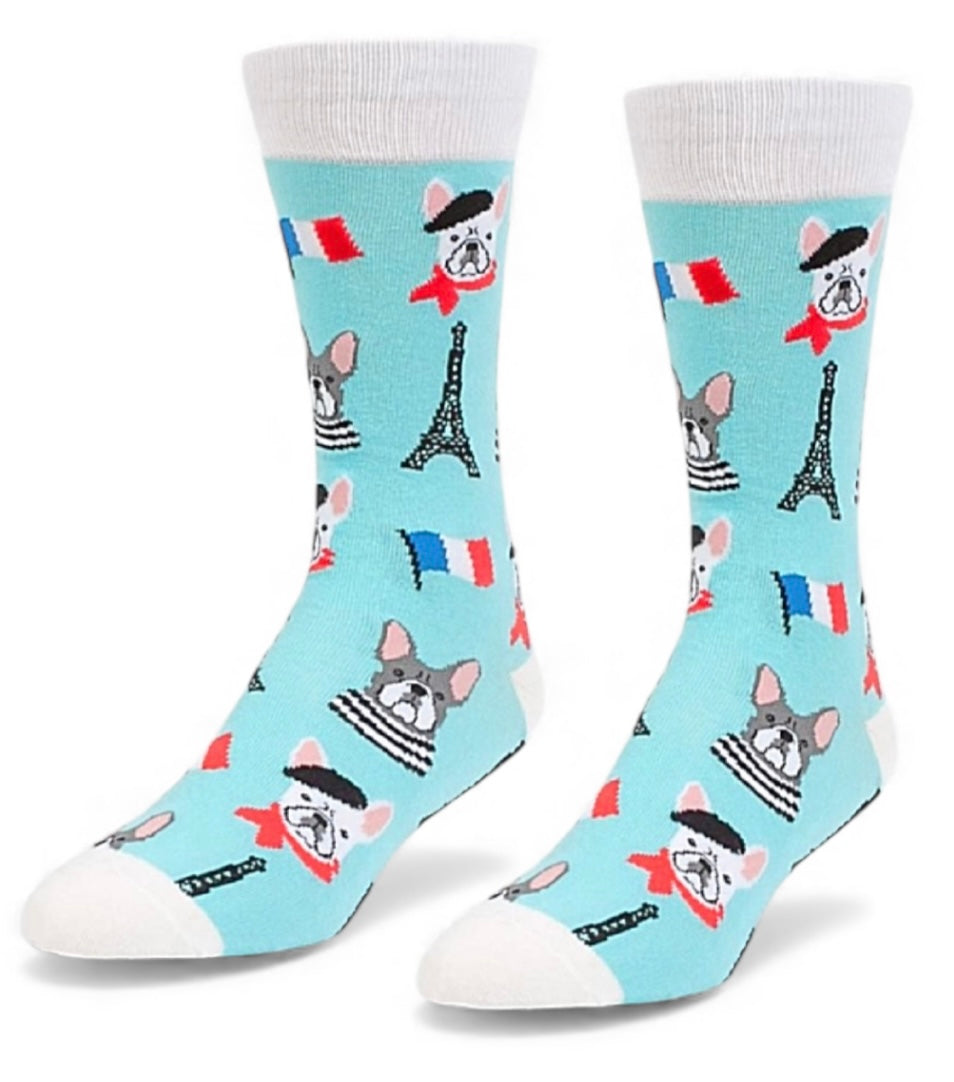 FRENCH BULLDOGS & EIFFEL TOWER ADULT UNISEX SOCKS HEADLINE BRAND SOCKS SIZE S/M - Novelty Socks And Slippers