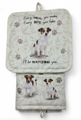 DOG & CAT 3 Piece Oven Mitt & Tea Towel Set By E&S Pets (CHOOSE BREED) - Novelty Socks And Slippers