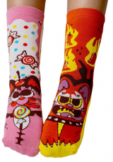 PALS SOCKS Brand Unisex Toddler & Kids CAT Mismatched Gripper Bottom Socks ‘PURRTY SWEET & FELINE SPICY (Choose Size) - Novelty Socks And Slippers