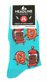 COFFEE & DONUTS ADULT UNISEX SOCKS HEADLINE BRAND SOCKS SIZE S/M - Novelty Socks And Slippers