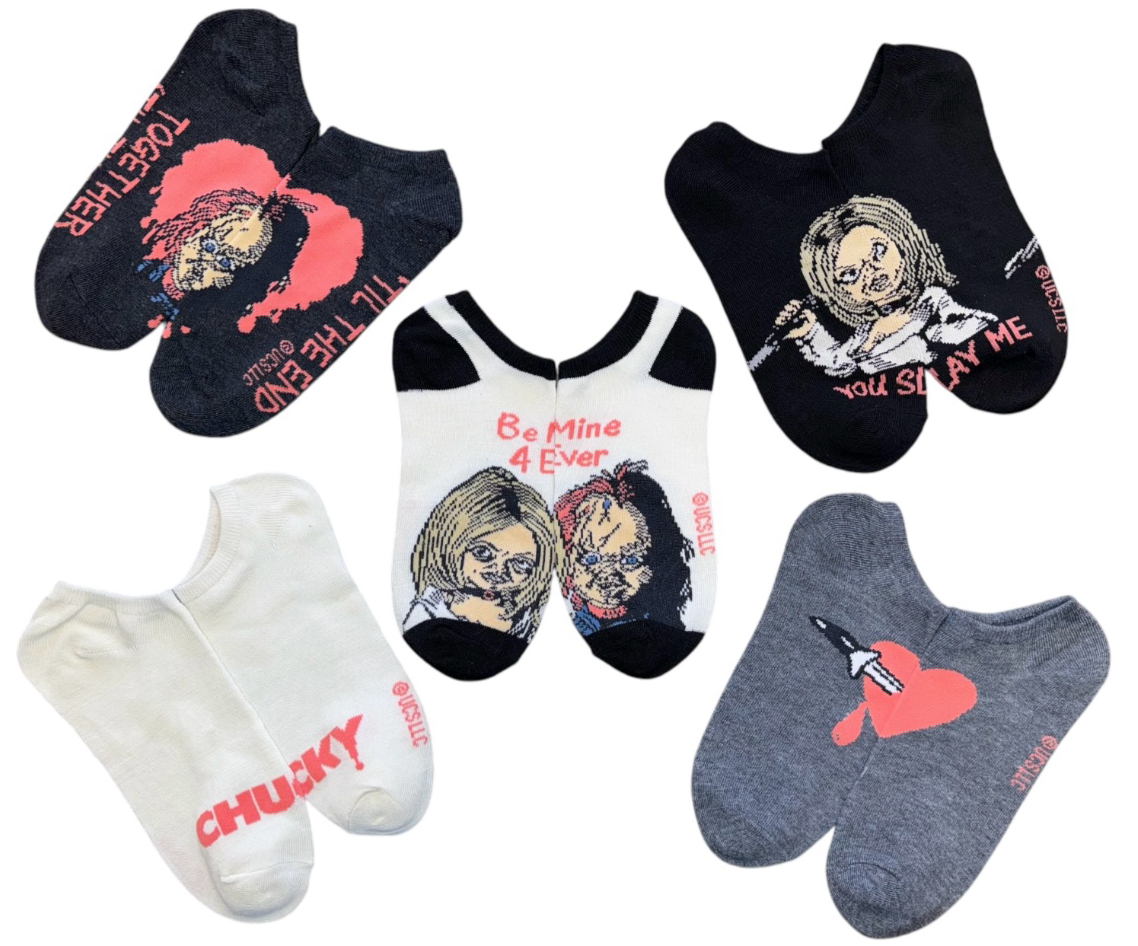 CHUCKY The Movie Ladies VALENTINES DAY 5 Pair Of No Show Socks ‘BE MINE 4 EVER’ - Novelty Socks And Slippers