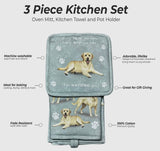 DOG & CAT 3 Piece Oven Mitt & Tea Towel Set By E&S Pets (CHOOSE BREED) - Novelty Socks And Slippers