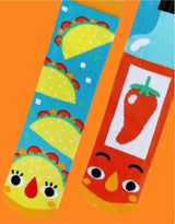 TACO & HOT SAUCE Unisex Mismatched Gripper Bottom Socks PALS SOCKS Brand (CHOOSE SIZE) - Novelty Socks And Slippers