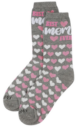 MeMoi Brand Ladies BEST MOM EVER Socks HEARTS ALL OVER - Novelty Socks And Slippers