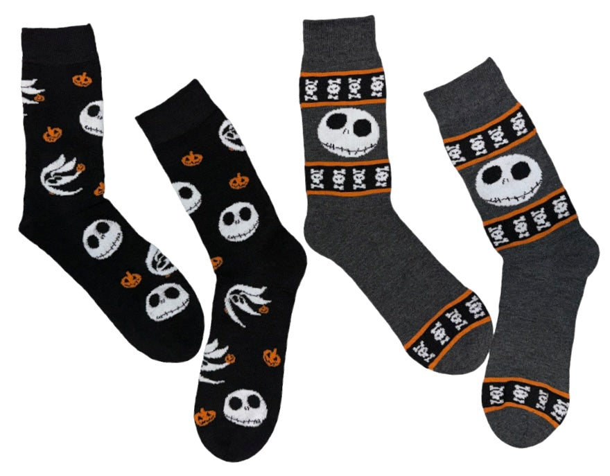 DISNEY THE NIGHTMARE BEFORE CHRISTMAS Men’s 2 Pair Of JACK SKELLINGTON & ZERO Socks - Novelty Socks And Slippers
