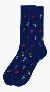 RELIGIOUS CROSS & ICHTHUS (FISH) Men’s Socks PARQUET Brand
