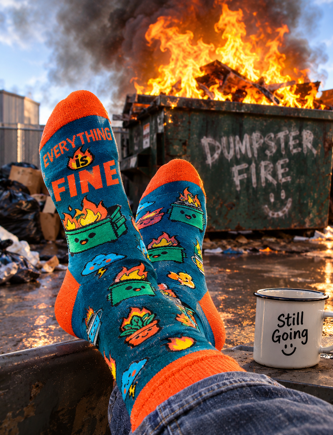 EVERYTHING IS FINE Ladies DUMPSTER FIRE Socks Fabdaz Brand