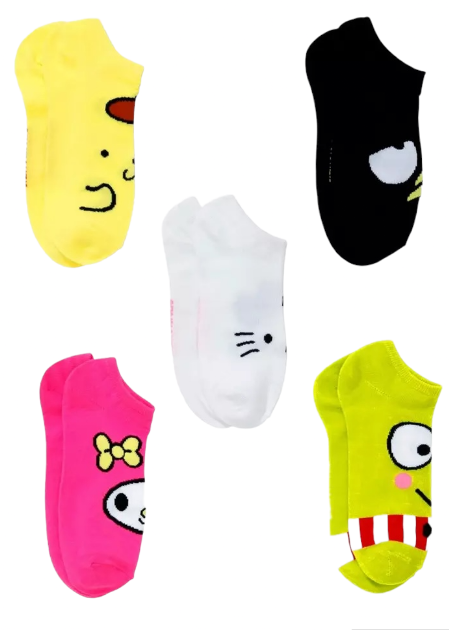 SANRIO HELLO KITTY Ladies 5 Pair Of No Show Socks KEROPPI, POMPOMPURIN, BADTZ-MARU - Novelty Socks And Slippers