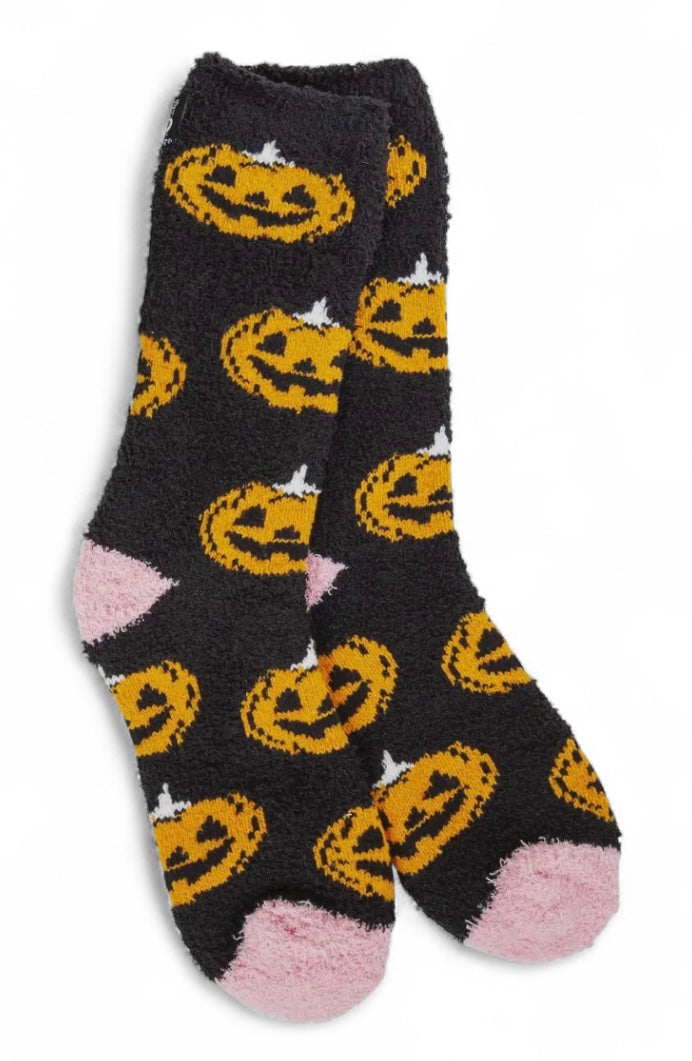 GIANT PUMPKINS Ladies Soft Cozy Halloween Socks WORLD’S SOFTEST SOCKS Brand - Novelty Socks And Slippers