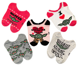 STAR WARS BABY YODA LADIES VALENTINES DAY 5 PAIR OF NO SHOW SOCKS ‘I'LL GO WHEREVER YOU GO' - Novelty Socks And Slippers