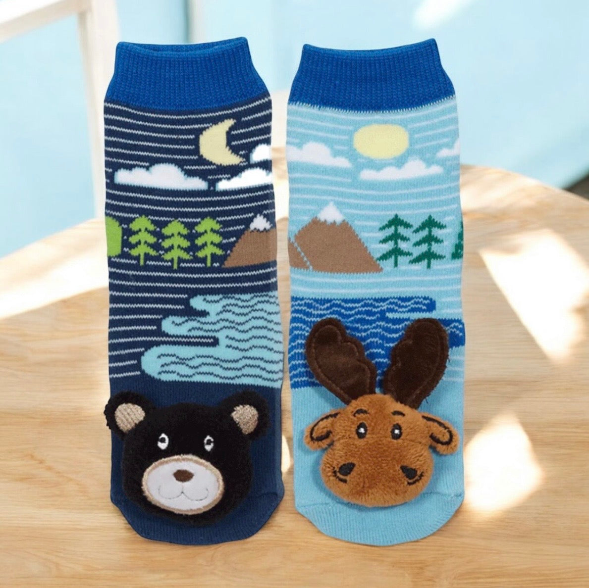 BLACK BEAR & MOOSE Unisex Toddler Mismatch Gripper Bottom Socks MESSY MOOSE Brand - Novelty Socks And Slippers
