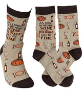 AS LONG AS WE HAVE WINE, HOLIDAYS WILL BE FINE Adult Unisex Socks PRIMITIVES BY KATHY