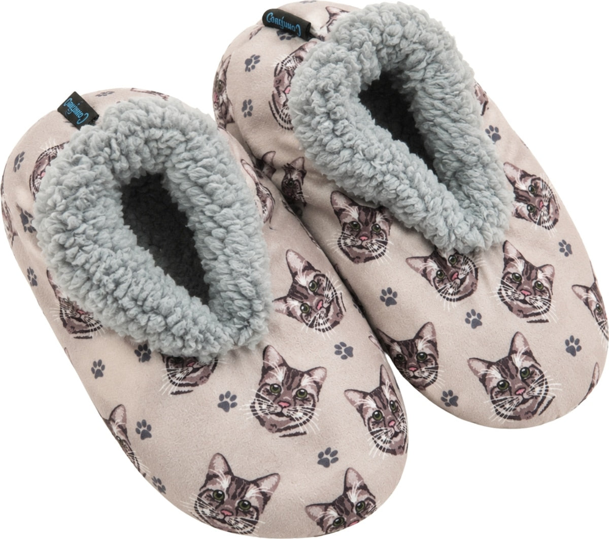 SILVER GRAY TABBY CAT Ladies Non-Slip Slippers COMFIES BRAND By E&S Pets