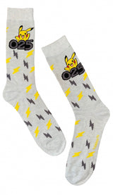 POKEMON Men’s PIKACHU 025 Socks With LIGHTENING BOLTS - Novelty Socks And Slippers