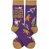 I RUN FROM ZOMBIES Adult Unisex Halloween Socks Primitives By Kathy Brand - Novelty Socks And Slippers