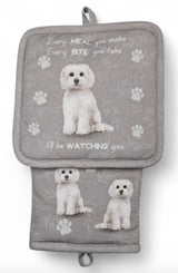 DOG & CAT 3 Piece Oven Mitt & Tea Towel Set By E&S Pets (CHOOSE BREED) - Novelty Socks And Slippers