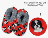 COMFIES BRAND LADIES SHIH TZU (BLACK & WHITE) NON-SKID SLIPPERS - Novelty Socks And Slippers