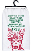 PRIMITIVES BY KATHY CAT CHRISTMAS TEA TOWEL ‘YOU DRESS ME UP LIKE THIS & WONDER WHY I KNOCK OVER THE TREE’ - Novelty Socks for Less