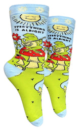 GROOVY THINGS CO Brand Ladies FROG PLAYING GUITAR Socks ‘EVERYTHING IS ALRIGHT’ - Novelty Socks And Slippers