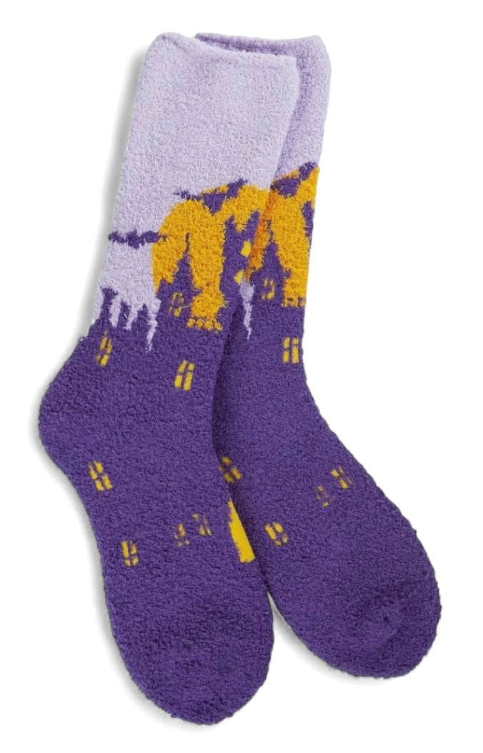 HAUNTED HOTEL Ladies Soft Cozy Halloween Socks WORLD’S SOFTEST SOCKS Brand - Novelty Socks And Slippers