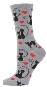 MeMoi Brand Ladies LOVE CATS Valentines Day Socks With Hearts (CHOOSE COLOR) - Novelty Socks And Slippers