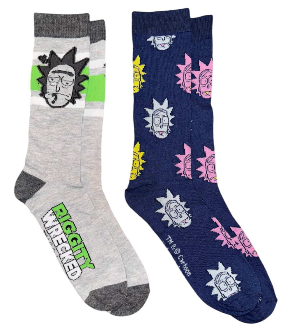 RICK AND MORTY Men's 2 Pair OF Socks ‘RIGGITY WRECKED’ - Novelty Socks And Slippers