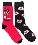 DISNEY Men’s 2 Pair Of MICKEY MOUSE VALENTINES DAY Socks 'MR. RIGHT'