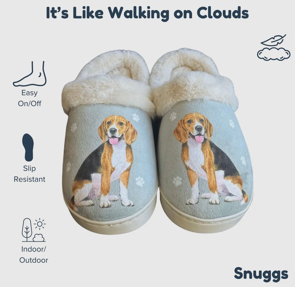 SNUGGS Memory Foam BEAGLE Dog Non Slip Slippers By E&S Pets (Choose Size) - Novelty Socks And Slippers