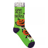 GIVE ME ALL THE TREATS Adult Unisex HALLOWEEN Socks Primitives By Kathy Brand - Novelty Socks And Slippers