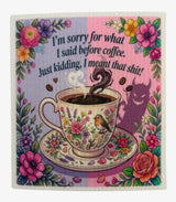 FUNNY COFFEE SAYINGS Set Of 3 Swedish Dishcloths ‘FUCK DECAF’ Steam Middle Finger