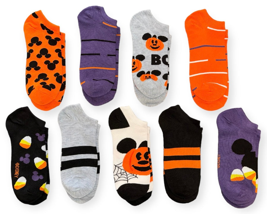 DISNEY LADIES HALLOWEEN 9 PAIR OF Low Show SOCKS MICKEY MOUSE PUMPKINS - Novelty Socks And Slippers