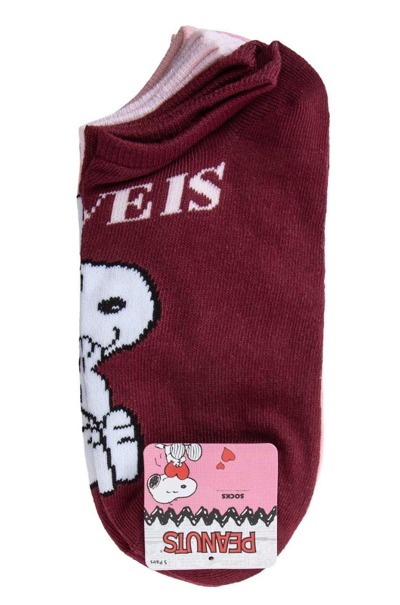 PEANUTS Ladies 5 Pair Of VALENTINES DAY No Show Socks Charlie Brown & Snoopy - Novelty Socks And Slippers