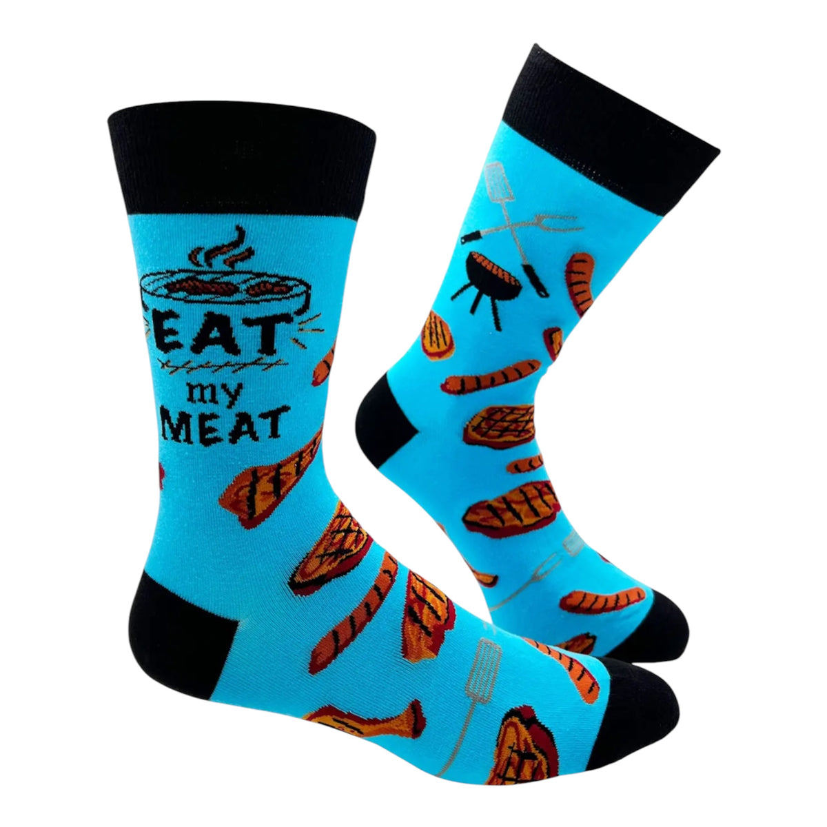 EAT MY MEAT MEN’S BBQ GRILL SOCKS HOT DOGS, CHICKEN, STEAK FABDAZ BRAND - Novelty Socks And Slippers