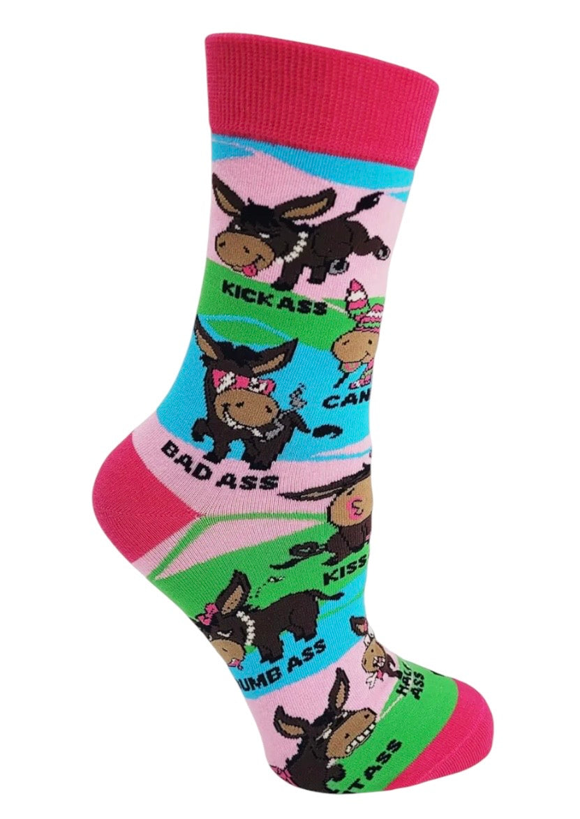 ASSES Ladies Donkey Socks Dumb, Kick, Bad, Wise Etc… Fabdaz Brand