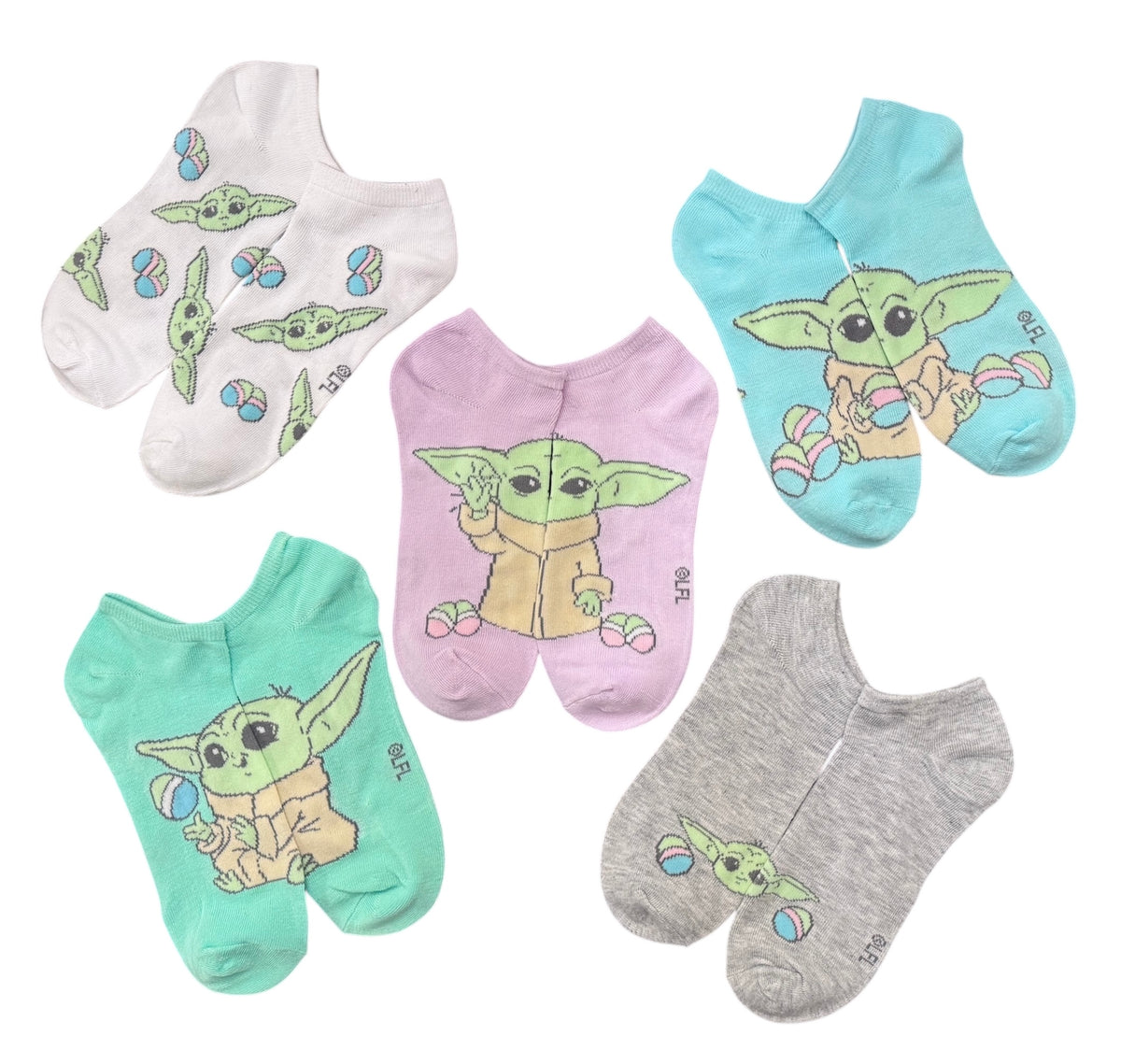 STAR WARS BABY YODA Ladies EASTER 5 Pair Of No Show Socks YODA WITH EASTER EGGS - Novelty Socks And Slippers