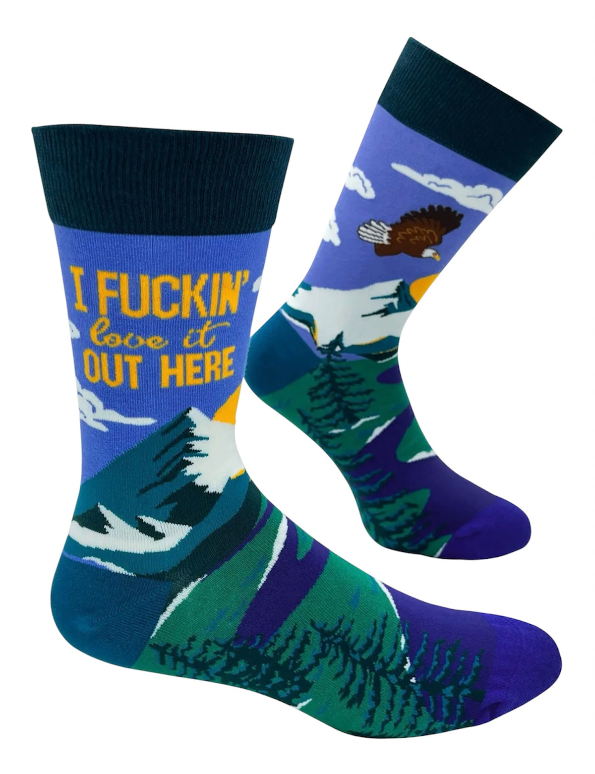 I FUCKING LOVE IT OUT HERE Men’s OUTDOORS Socks BALD EAGLE & MOUNTAINS FABDAZ Brand