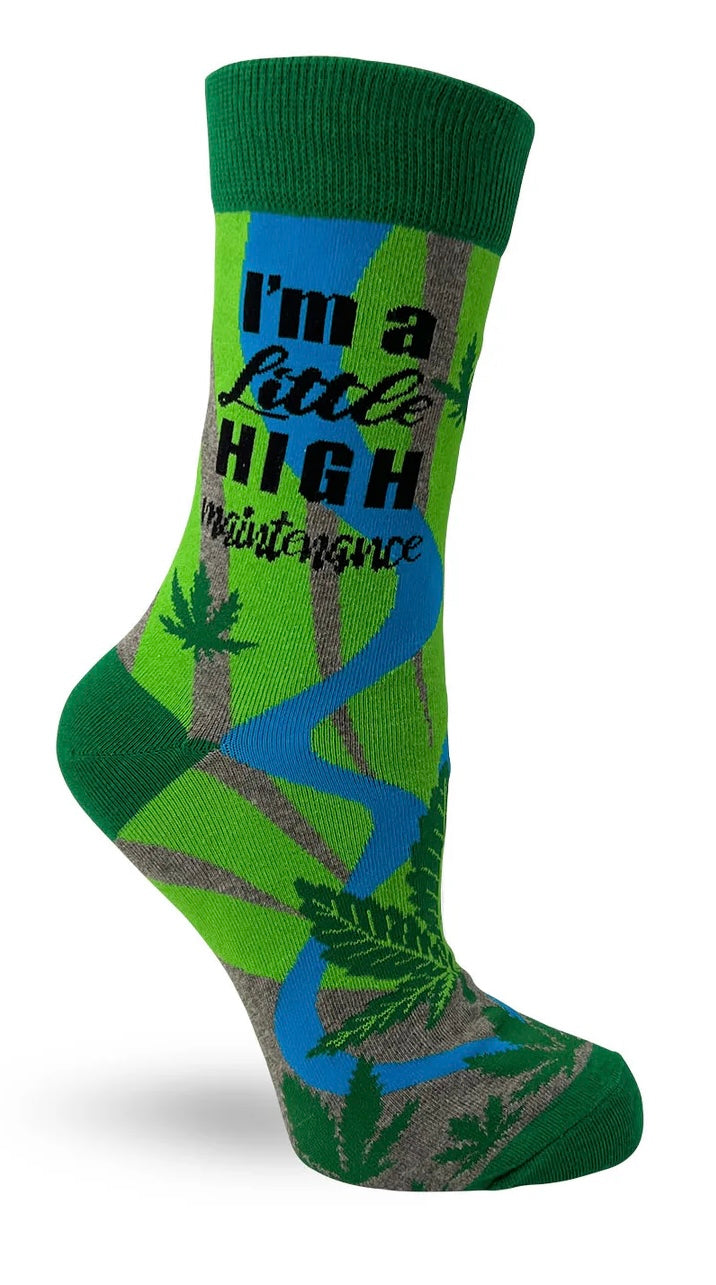 FABDAZ BRAND LADIES MARIJUANA SOCKS ‘I’M A LITTLE HIGH MAINTENANCE’ - Novelty Socks And Slippers