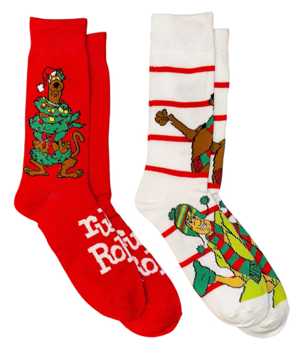 SCOOBY-DOO Men’s 2 Pair Of Christmas Socks With Shaggy ‘RUH-ROH’ - Novelty Socks And Slippers