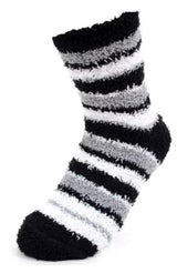 NOLLIA Brand Ladies 3 Pair Of Striped Warm & Fuzzy Socks - Novelty Socks And Slippers