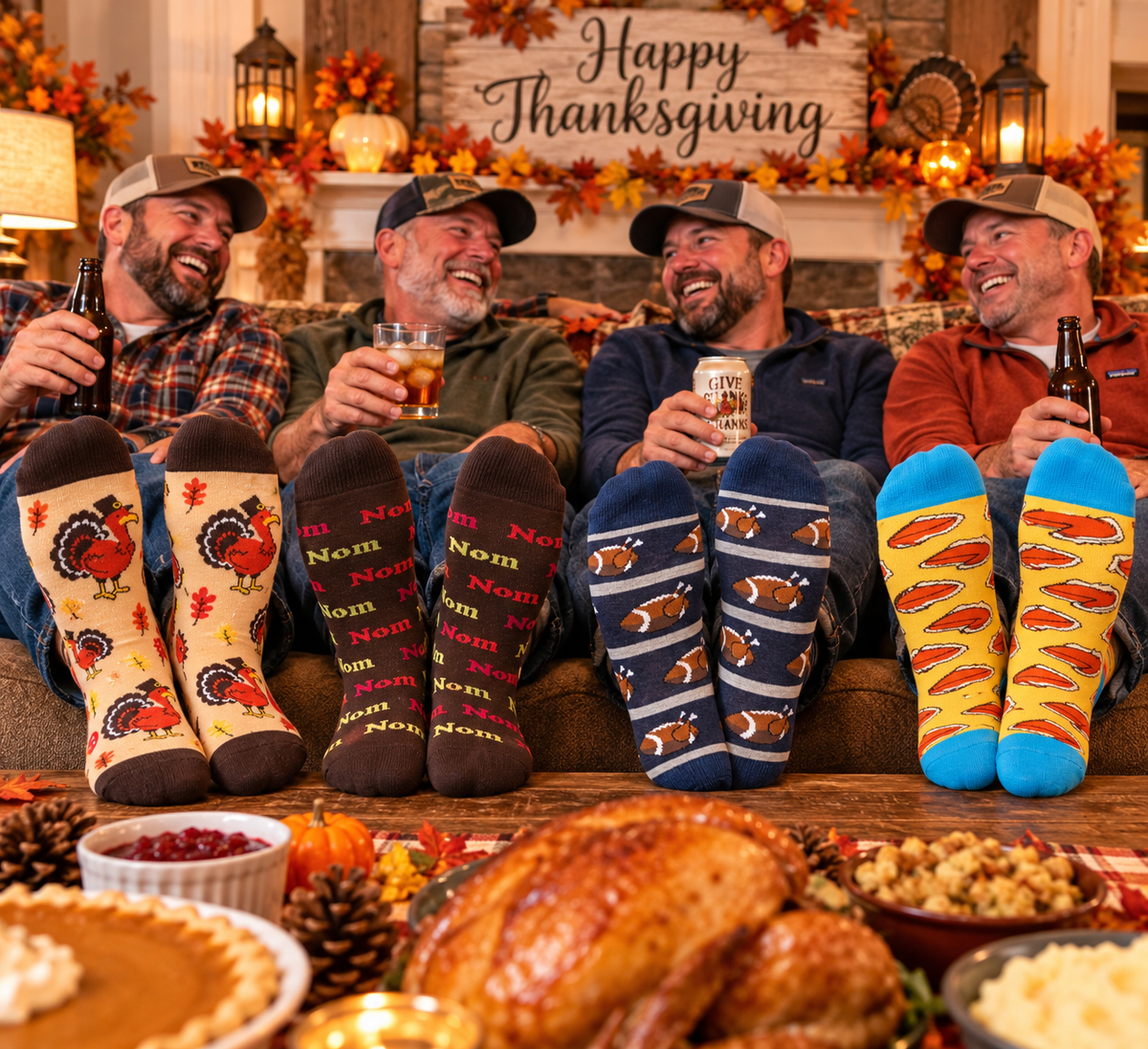 THANKSGIVING Socks 'NOM NOM' (CHOOSE MEN Or WOMEN) SOCKSMITH Brand - Novelty Socks And Slippers