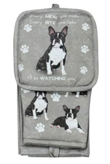 DOG & CAT 3 Piece Oven Mitt & Tea Towel Set By E&S Pets (CHOOSE BREED) - Novelty Socks And Slippers